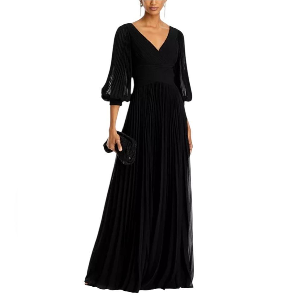 Teri Jon by Rickie Freeman Chiffon Pleated V Neck Gown 209098 - Picture 2 of 8